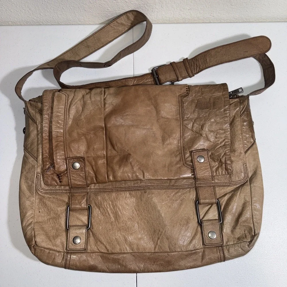 Vintage Hollies Stockholm  Leather Messenger Bag Distressed Tan Patinaed BOHO